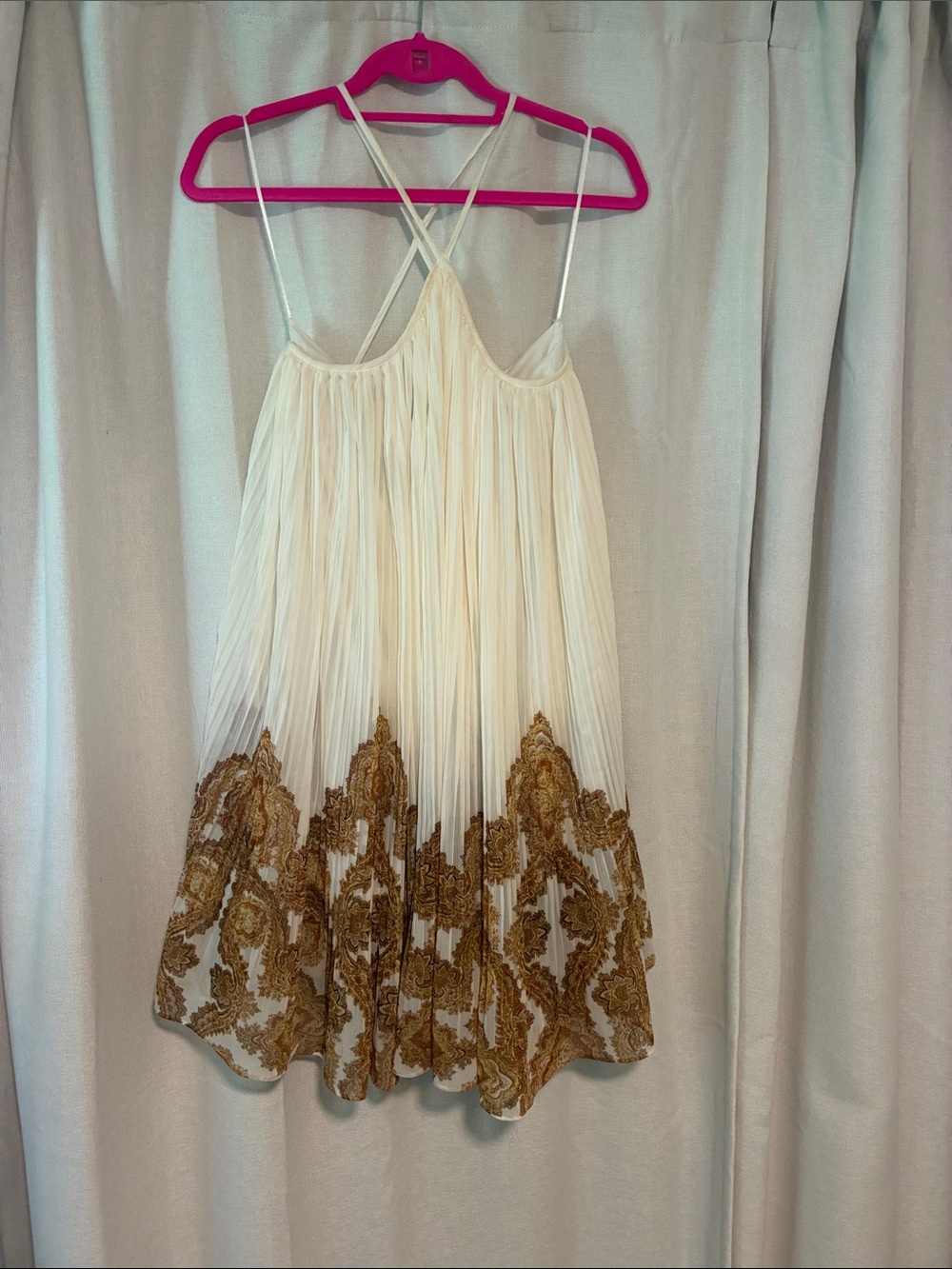 Pleated cream and gold halter dress - Prague Zara